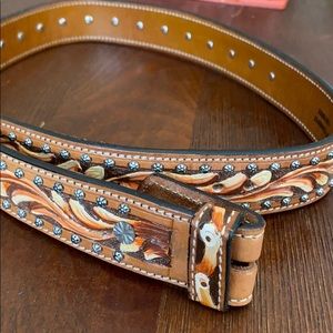 Hand painted, tooled leather belt